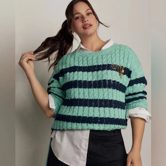 Anthropologie Pilcro Blue Longline Stitch Sweater/NWT/M - Picture 5 of 14
